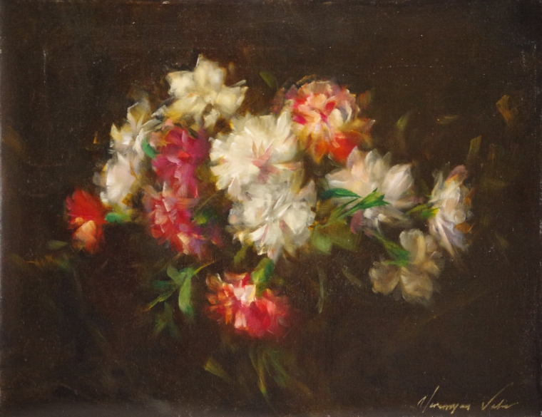 Carnations, Flowers, Original oil Painting, Handmade art, One of a Kind, Signed with Certificate of Authenticity 